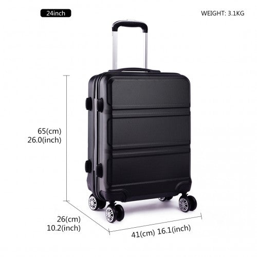 Kono Abs Sculpted Horizontal Design 24 Inch Suitcase - Black