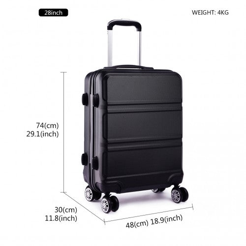 Kono Abs Sculpted Horizontal Design 28 Inch Suitcase - Black