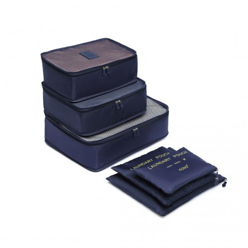 Kono 6 Piece Polyester Travel Luggage Organiser Bag Set - Navy Blue