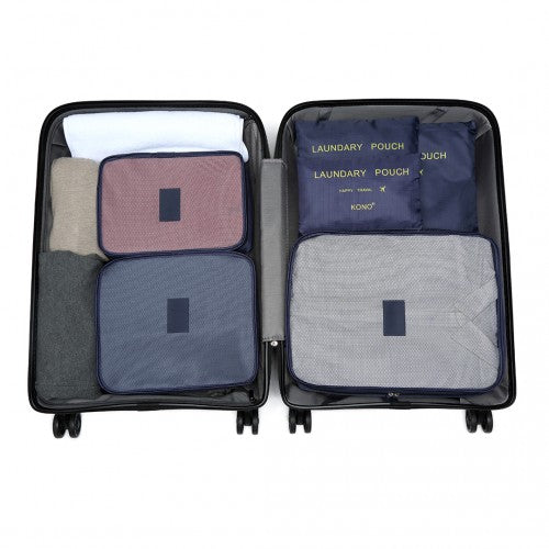 Kono 6 Piece Polyester Travel Luggage Organiser Bag Set - Navy Blue