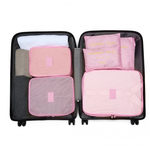 Kono 6 Piece Polyester Travel Luggage Organiser Bag Set - Pink
