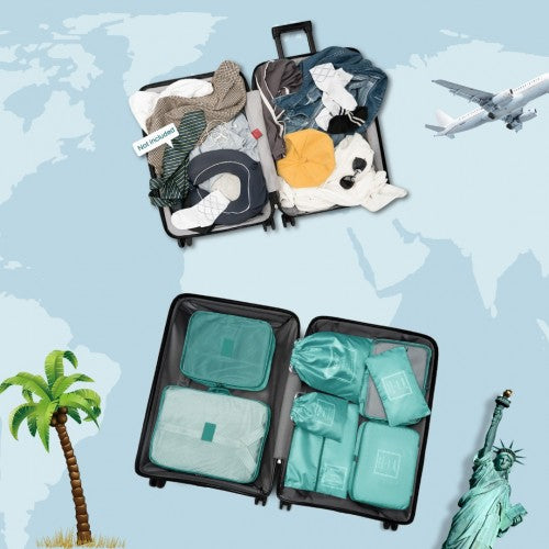 Kono 8 Piece Polyester Travel Luggage Organiser Bag Set - Blue