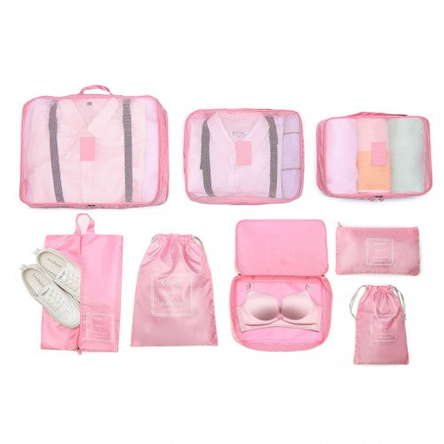 Kono 8 Piece Polyester Travel Luggage Organiser Bag Set - Pink