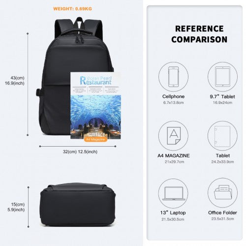 Kono Leisure Water-Resistant Functional Backpack - Black