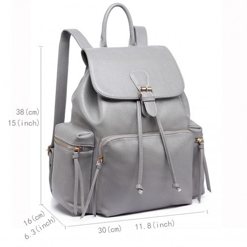 Miss Lulu Pu Leather Multi-Pocketslarge Backpack Grey