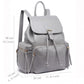 Miss Lulu Pu Leather Multi-Pocketslarge Backpack Grey