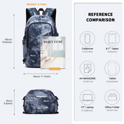 Kono Business Laptop Backpack With USB Charging Port - Cloudy Blue