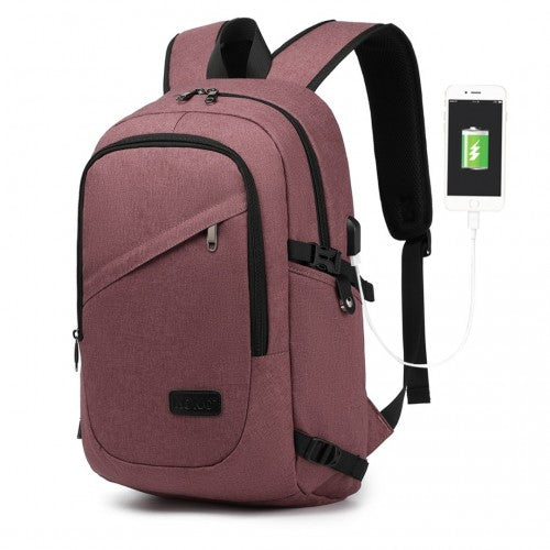 Kono Business Laptop Backpack With USB Charging Port - Dusty Rose