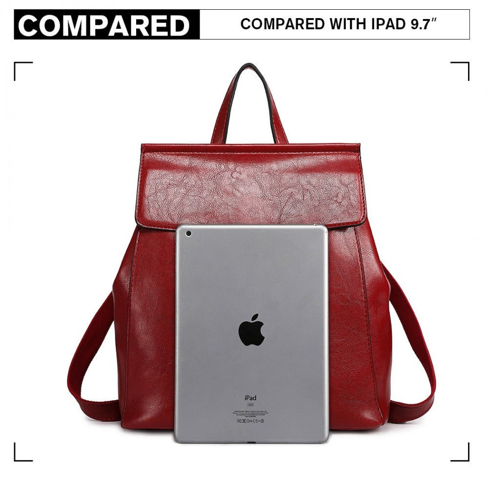 Miss Lulu Vintage Oil-Wax Faux Leather Backpack - Burgundy