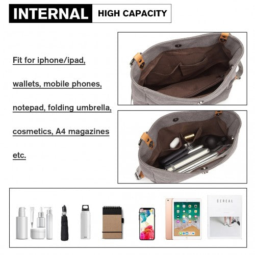 Kono Canvas Hobo Slouch Shoulder Bag And Backpack - Grey