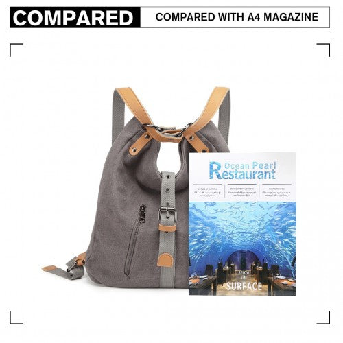 Kono Canvas Hobo Slouch Shoulder Bag And Backpack - Grey