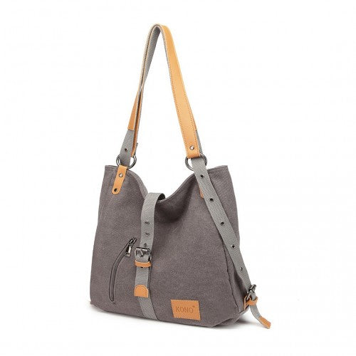 Kono Canvas Hobo Slouch Shoulder Bag And Backpack - Grey