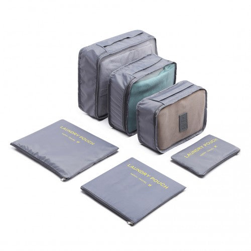 Miss Lulu 6 Piece Polyester Travel Luggage Organiser Bag Set - Grey