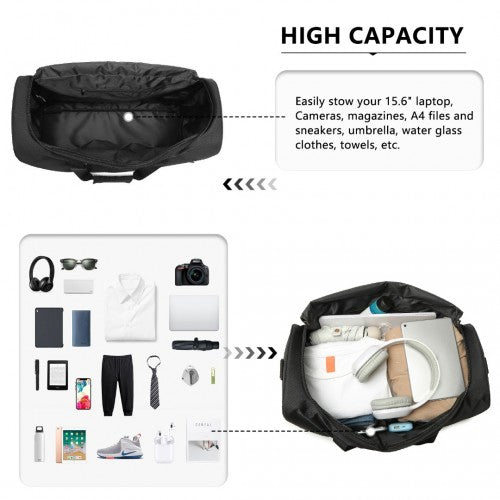 Kono Waterproof Lightweight Travel Duffle Bag Sports Holdall - Black