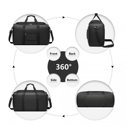 Kono Waterproof Lightweight Travel Duffle Bag Sports Holdall - Black