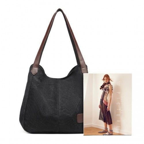 Kono Canvas Shoulder Tote Bag - Black