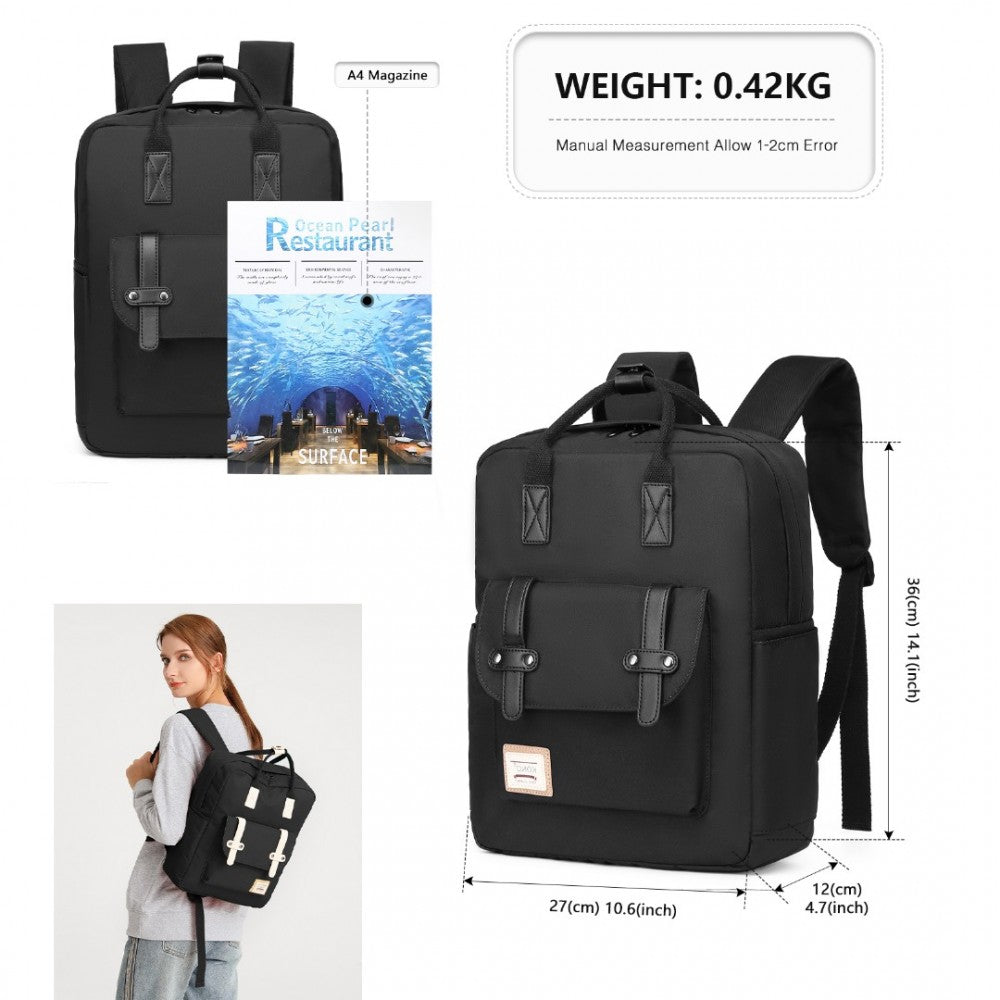 Kono Casual Daypack Lightweight Backpack Travel Bag - Black