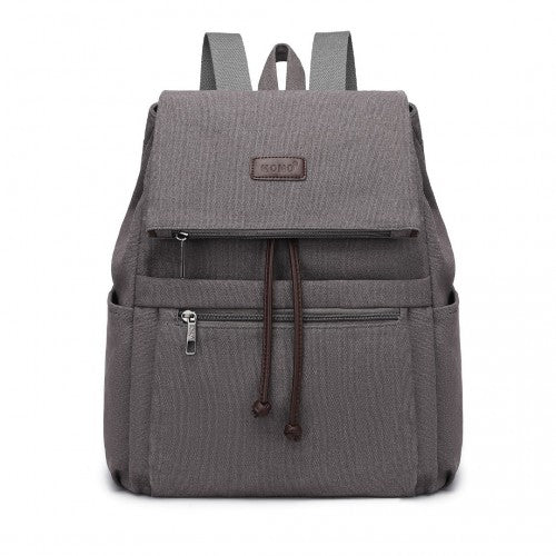 Kono Canvas Clamshell Drawstring School Backpack - Grey