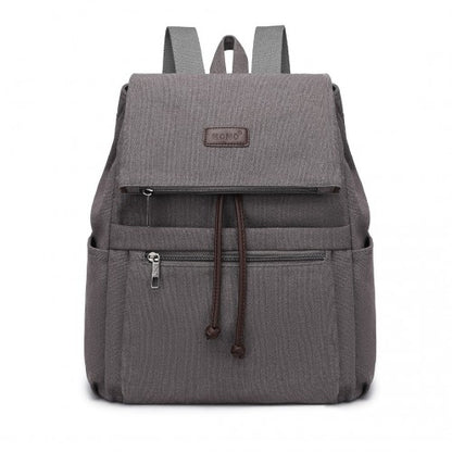 Kono Canvas Clamshell Drawstring School Backpack - Grey