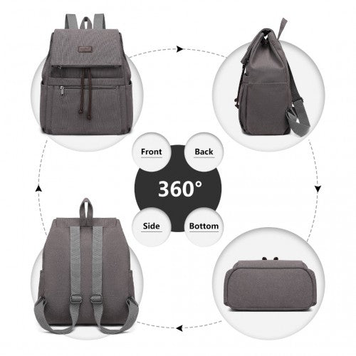 Kono Canvas Clamshell Drawstring School Backpack - Grey