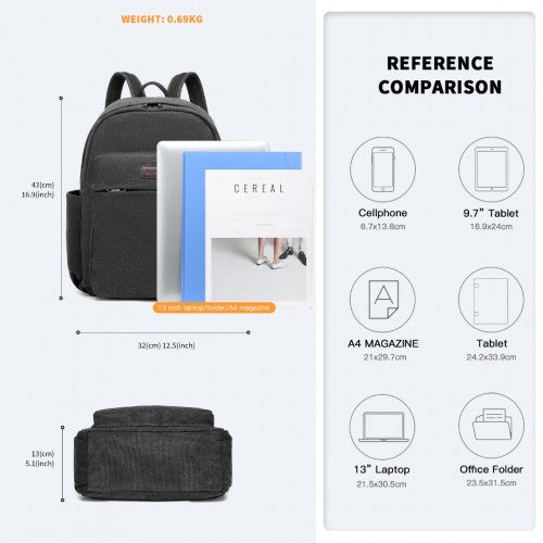 Kono Canvas Lightweight Casual School Backpack - Black