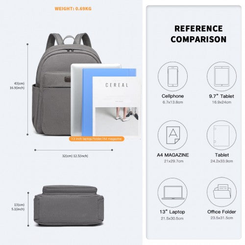 Kono Canvas Lightweight Casual School Backpack - Grey