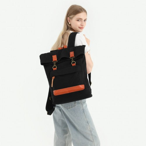 Kono Large Capacity Canvas Casual Travel Backpack - Black