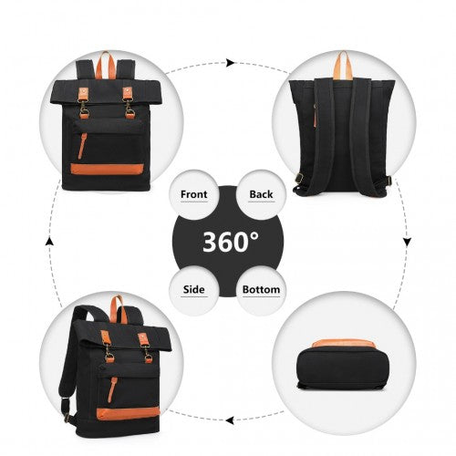 Kono Large Capacity Canvas Casual Travel Backpack - Black