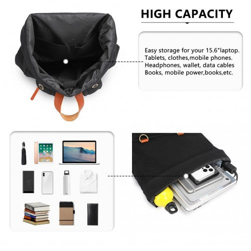 Kono Large Capacity Canvas Casual Travel Backpack - Black