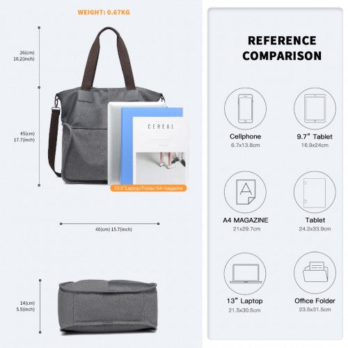 Kono Paneled Contrast Large Capacity Canvas Shoulder Bag - Grey