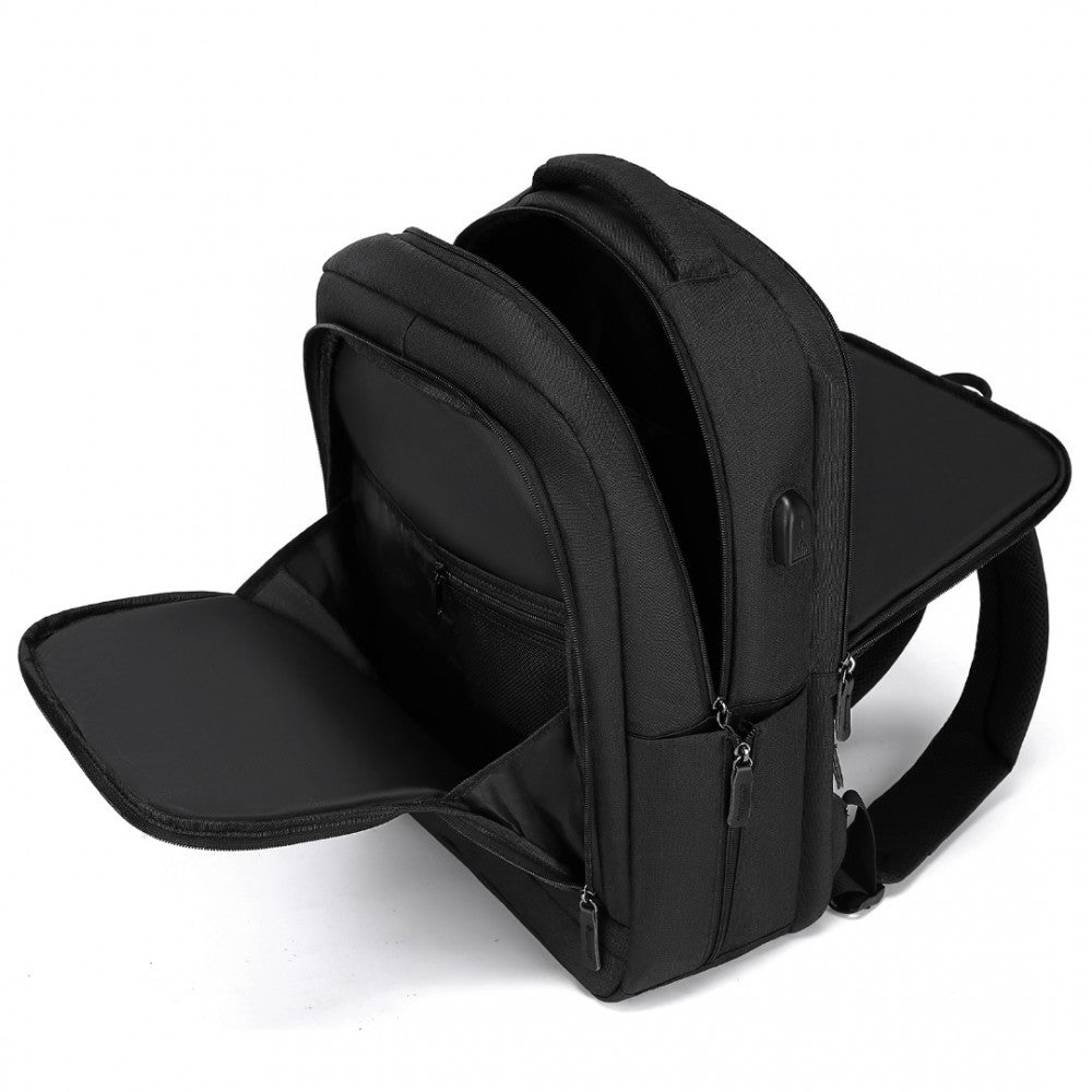Kono Multi-Compartment Backpack With USB Port - Black