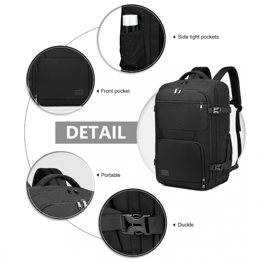 Kono Multifunctional Portable 39L Travel Backpack Cabin Luggage Bag - Black