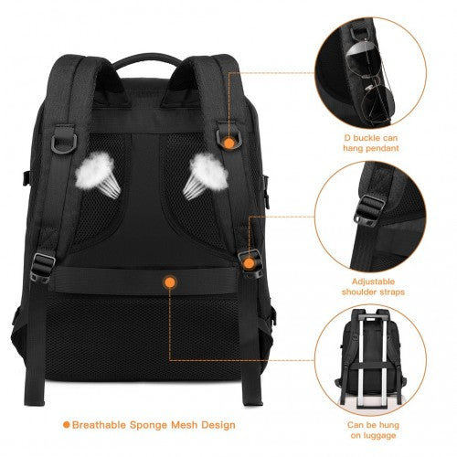 Kono Multi-Level High-Capacity Cabin Bag Travel 30L Backpack - Black