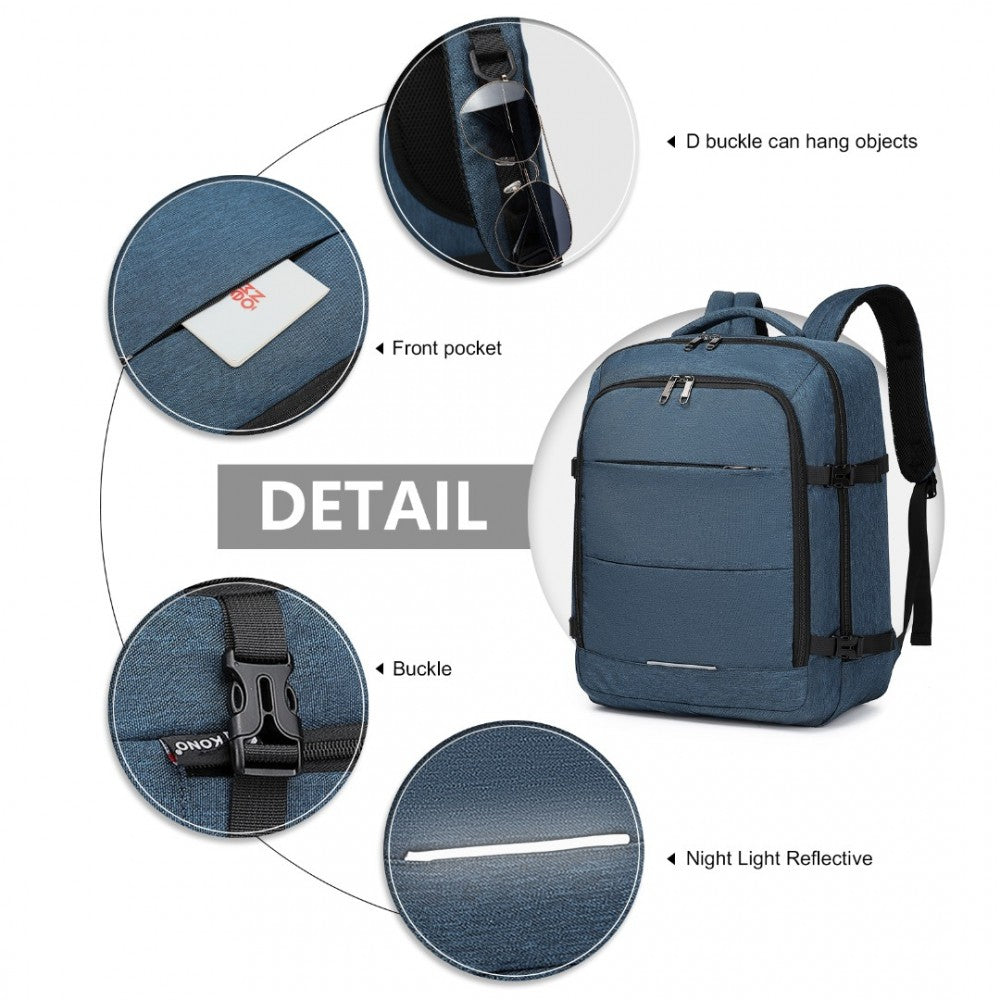 Kono Multi-Level High-Capacity Cabin Bag Travel 30L Backpack - Navy
