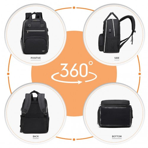 Kono Classic Multi Functional Changing Backpack With USB Charging Interface - Black