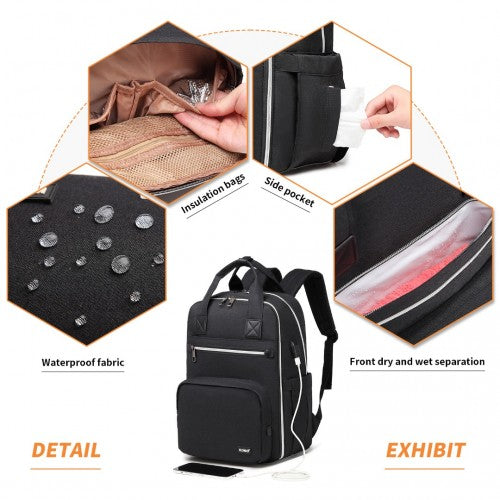 Kono Classic Multi Functional Changing Backpack With USB Charging Interface - Black