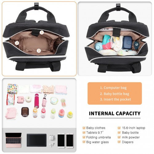 Kono Classic Multi Functional Changing Backpack With USB Charging Interface - Black