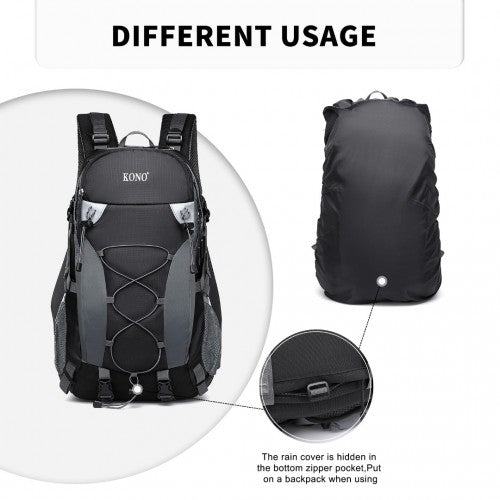 Kono Multi Functional Outdoor Hiking Backpack With Rain Cover - Black