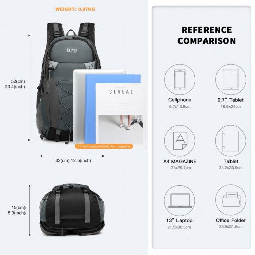 Kono Multi Functional Outdoor Hiking Backpack With Rain Cover - Grey