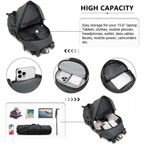 Kono Multi Functional Outdoor Hiking Backpack With Rain Cover - Grey