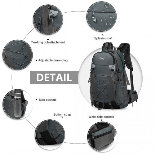 Kono Multi Functional Outdoor Hiking Backpack With Rain Cover - Grey