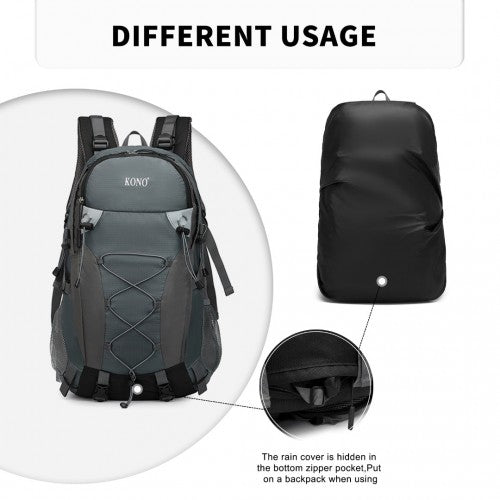 Kono Multi Functional Outdoor Hiking Backpack With Rain Cover - Grey