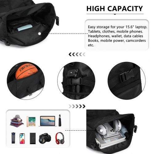 Kono Large Capacity Basketball Sports Fitness Backpack - Black