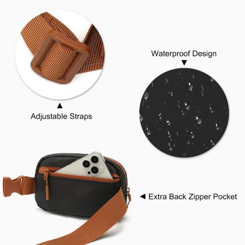 Kono Sleek And Stylish Minimalist Classic Waterproof Waist Pack - Black And Brown