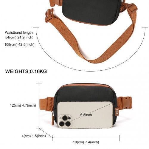 Kono Sleek And Stylish Minimalist Classic Waterproof Waist Pack - Black And Brown