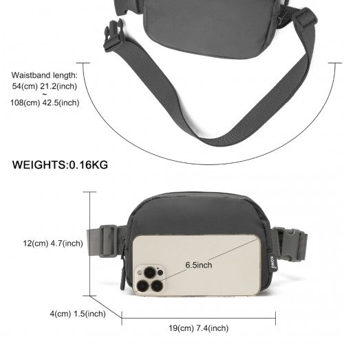Kono Sleek And Stylish Minimalist Classic Waterproof Waist Pack - Grey