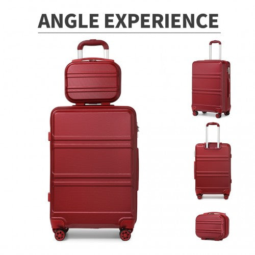 Kono Abs 4 Wheel Suitcase Set With Vanity Case - Burgundy