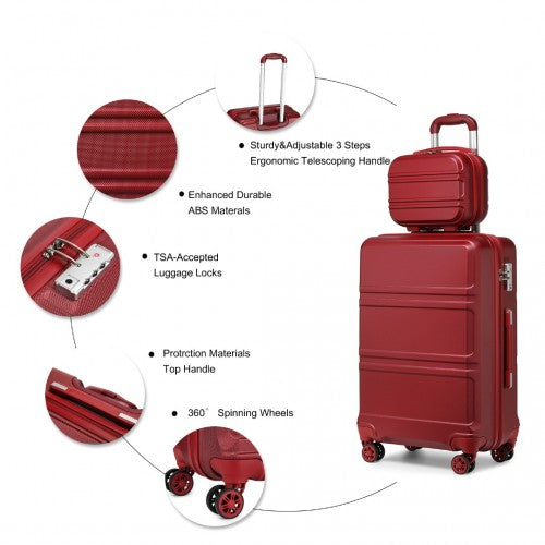 Kono Abs 4 Wheel Suitcase Set With Vanity Case - Burgundy