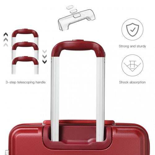 Kono Abs 4 Wheel Suitcase Set With Vanity Case - Burgundy