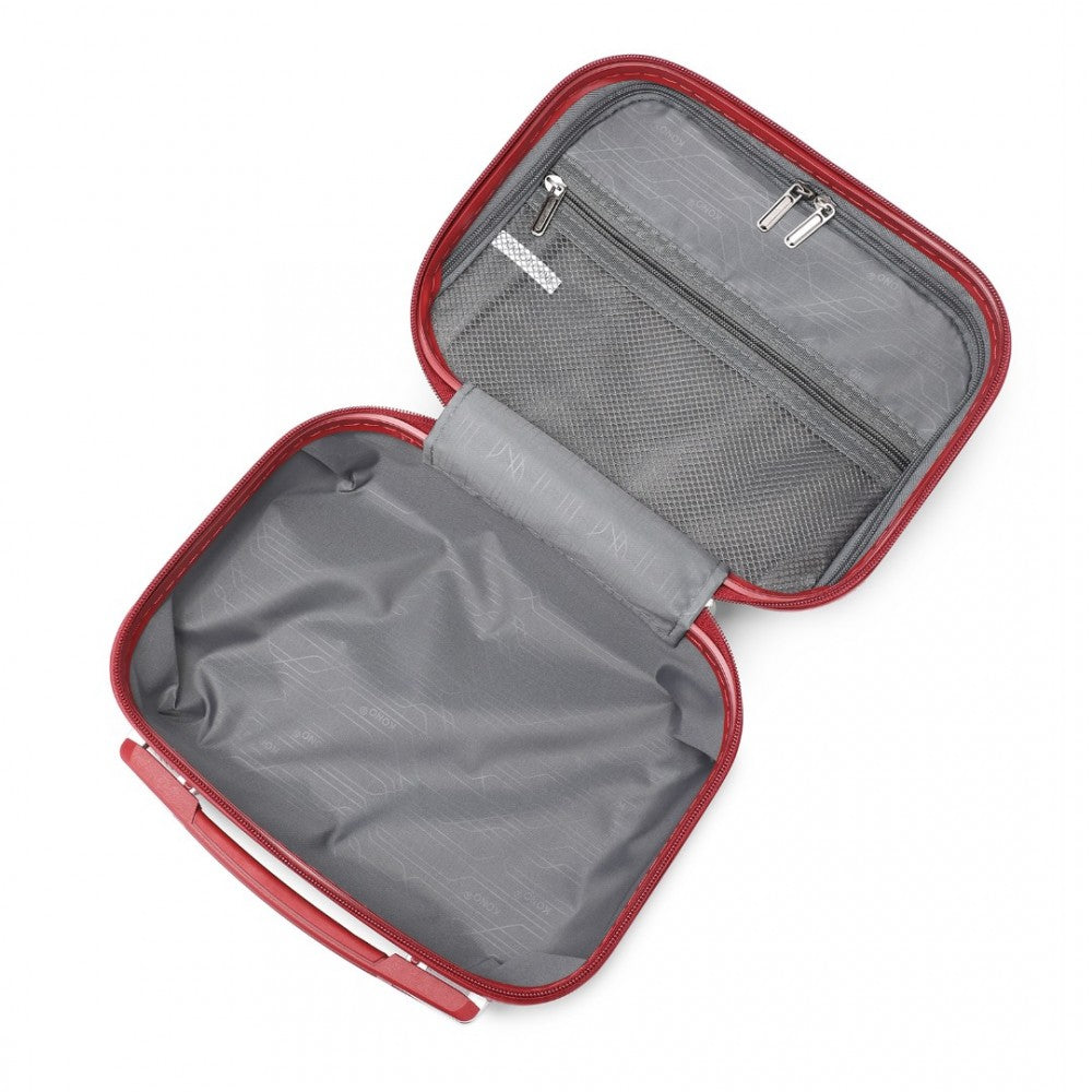 Kono ABS Sculpted Horizontal Design 4 Pieces Suitcase Set With Vanity Case - Burgundy